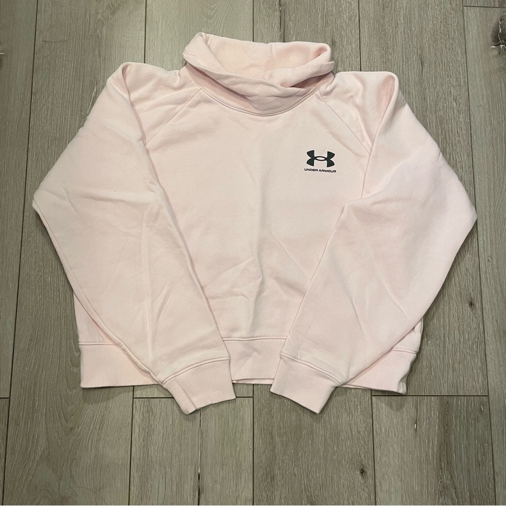Under Armour Rival Fleece Wrap‎ Neck Pullover Sweatshirt Light Blush Pink Medium